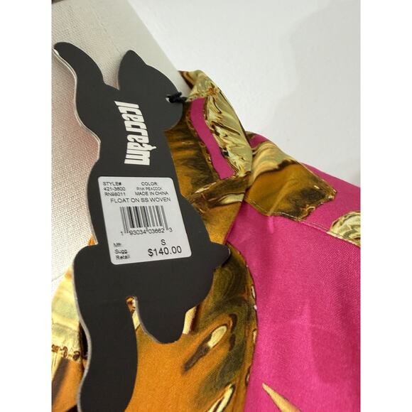 New BBC Ice Cream Float On Pink Rayon Button On Shirt Street Sz Small Pharrell - Picture 2 of 2